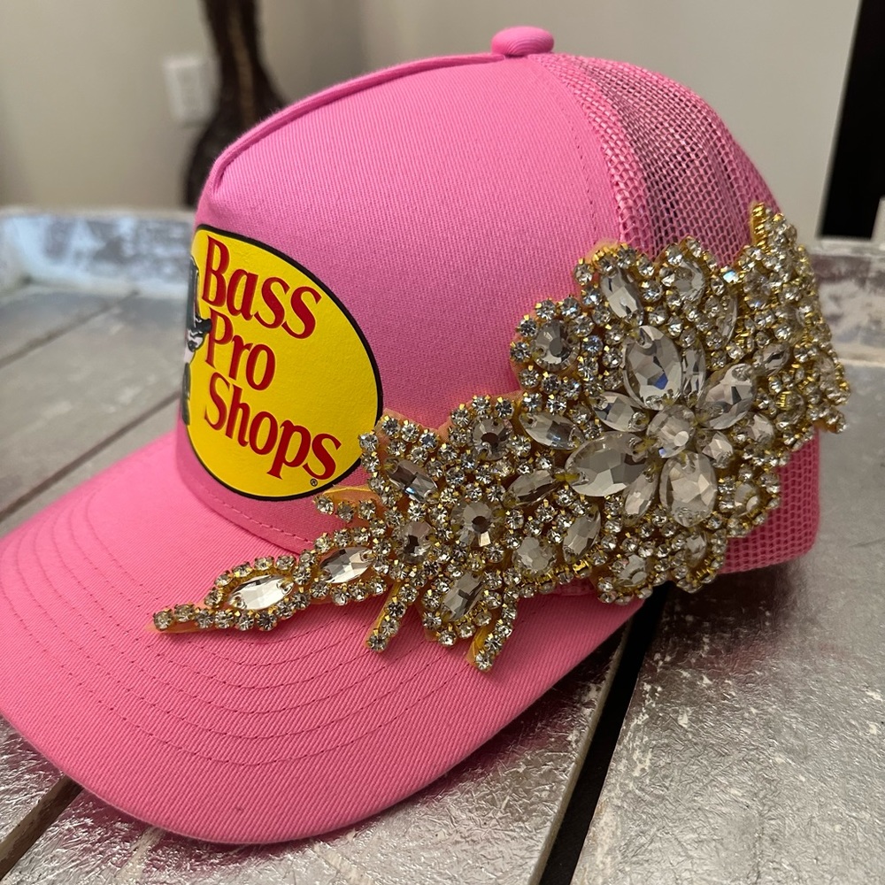 Custom Swarovski Bling Bass Pro Shops SnapBack Trucker cap/hat! Pink
